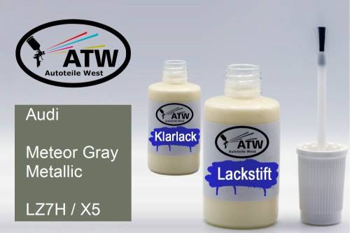 Audi, Meteor Gray Metallic, LZ7H / X5: 20ml Lackstift + 20ml Klarlack - Set, von ATW Autoteile West.